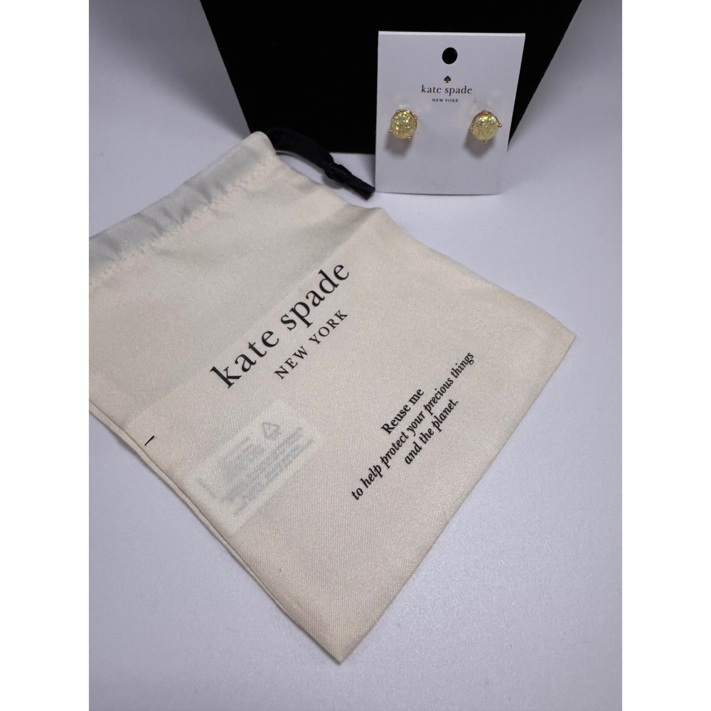 Kate Spade New York Small Square Stud Earrings Opal Glitter Gold Tn OORU1122 NWT